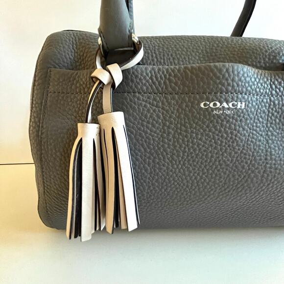 COACH Boston Style Satchel, Gray Pebble Leather Tote - Picture 3 of 13